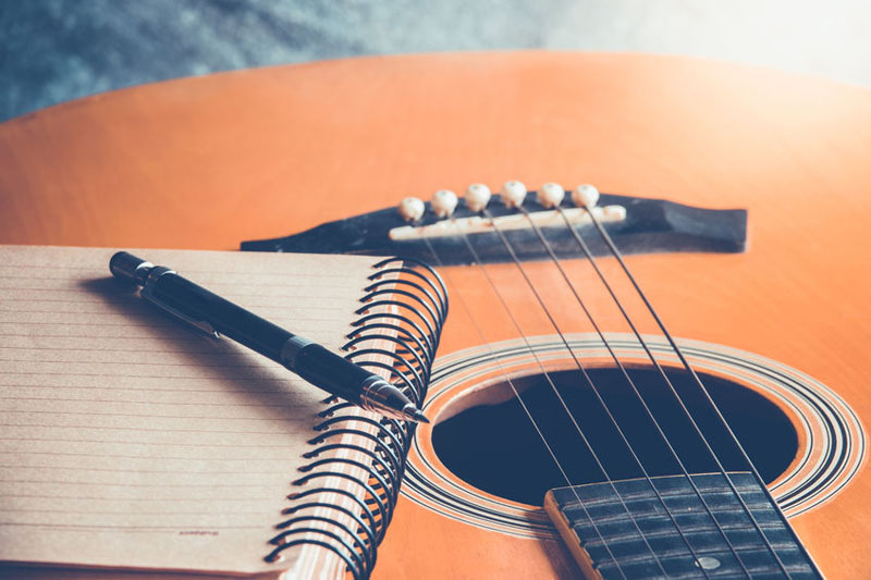 guitar with blank page for composing and creativity music